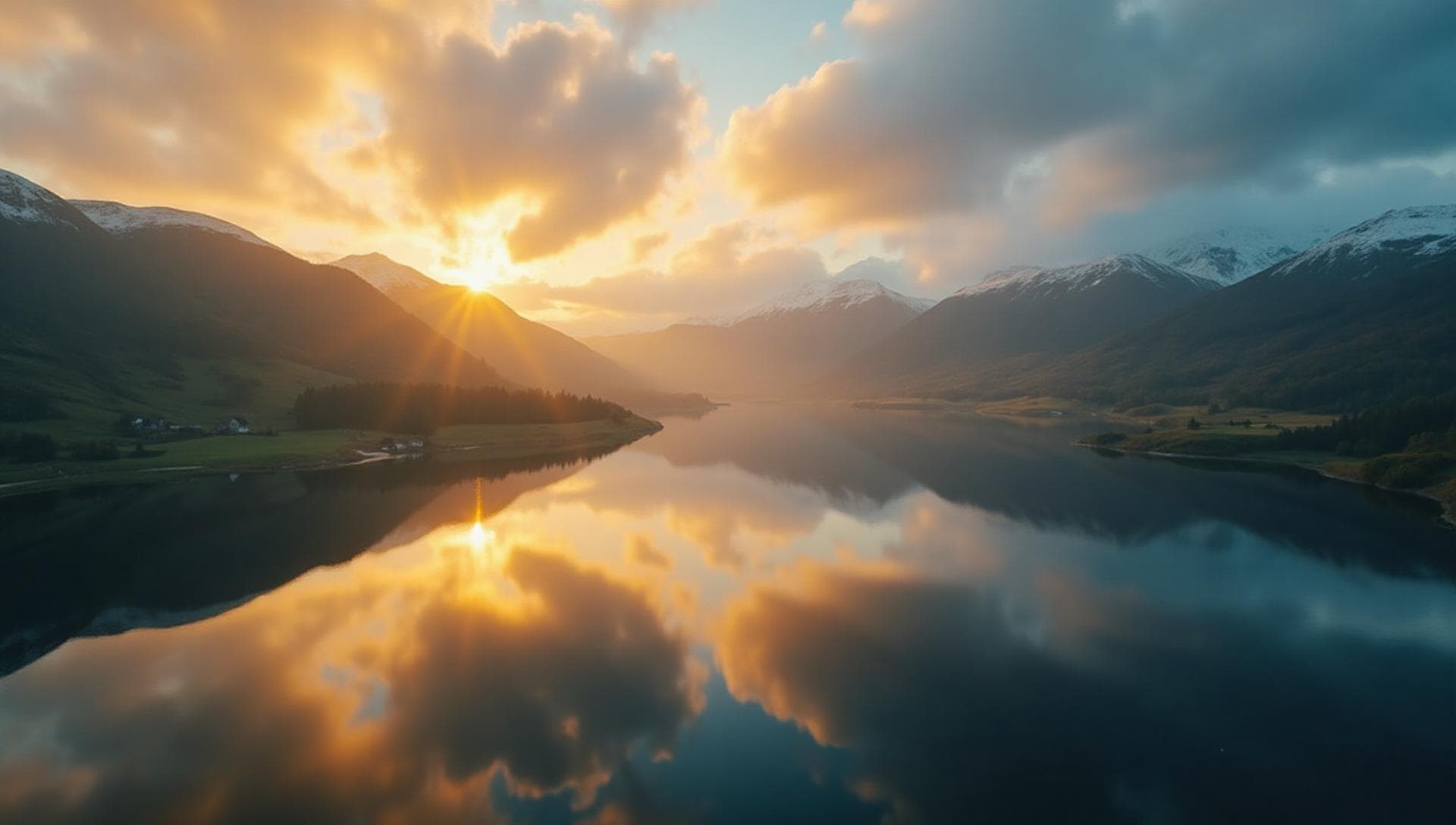 Evening light over a Lake District fell and lake